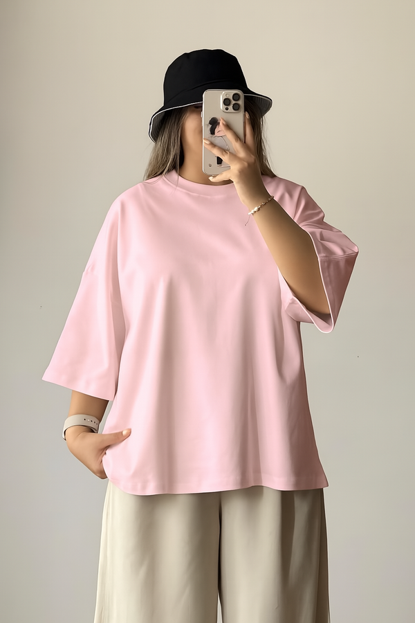 Pink Plain Dropped Shoulder