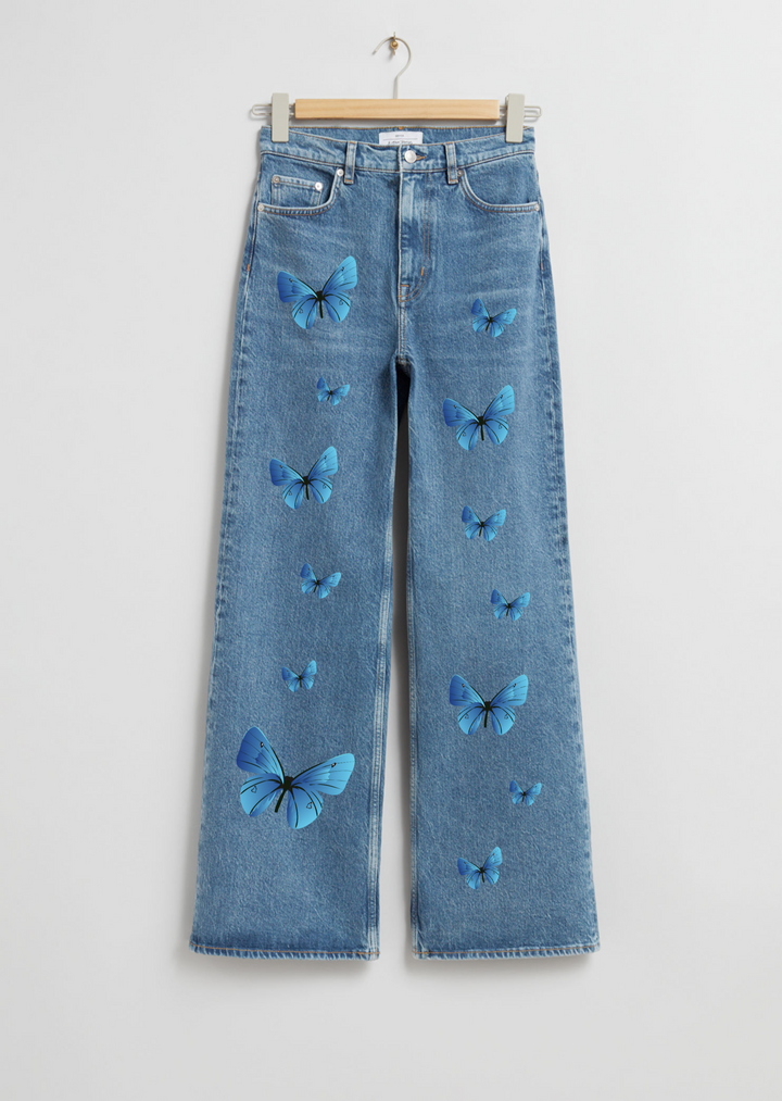 Blue Butterflies wide leg jeans T-shirt.pk