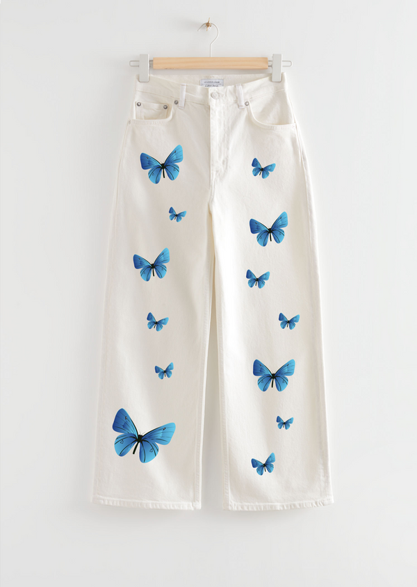 Blue Butterflies wide leg jeans T-shirt.pk