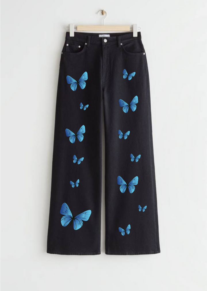 Blue Butterflies wide leg jeans T-shirt.pk