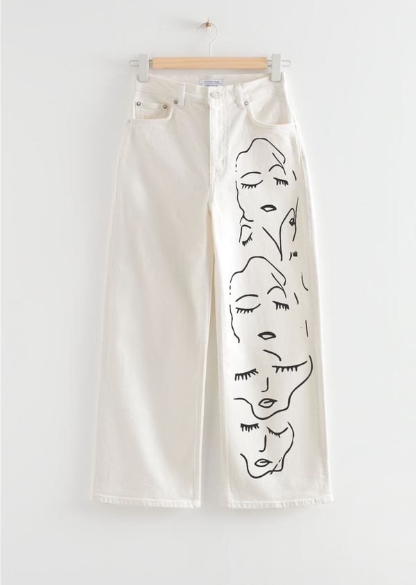 White printed wide leg faces T-shirt.pk