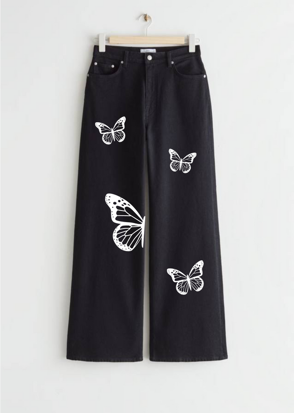 Printed Wide Leg Black And White Butterflies