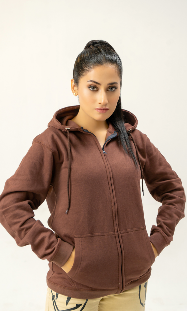 Brown Zipper Hoodie Plain