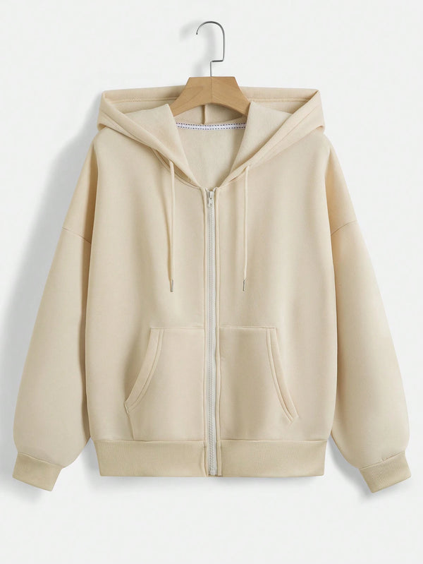 Beige Zipper Hoodie