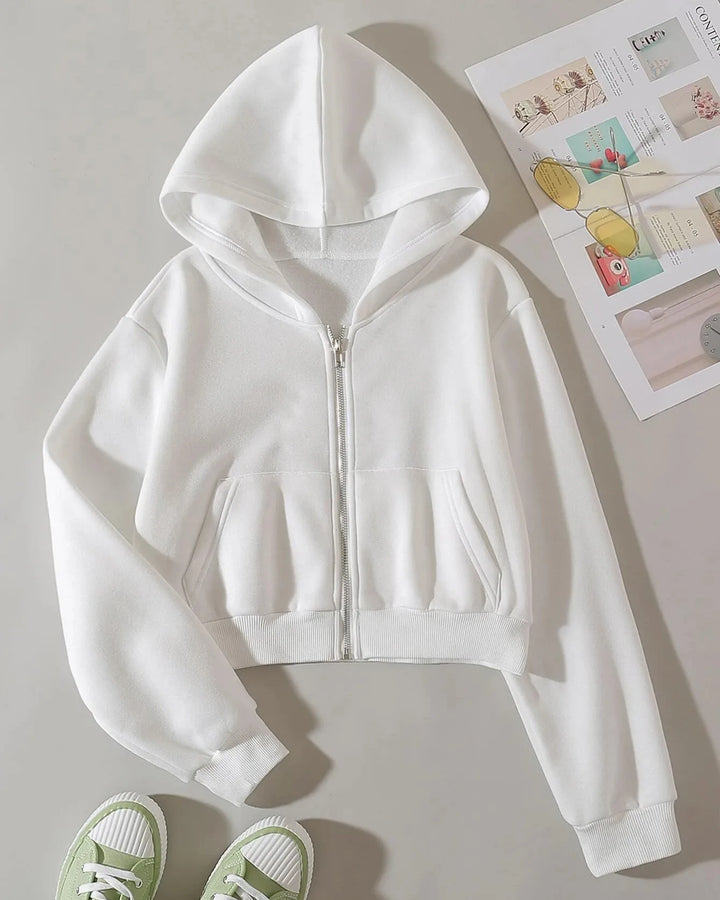 White cropped zipper hoodie T-shirt.pk