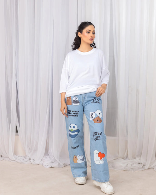 Light Blue Wide Leg With We Bear Bears