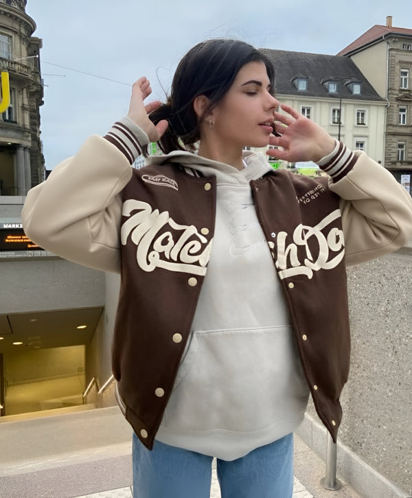 Match Day Varsity Jacket | Coffee & Cream Edition