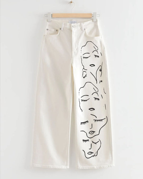 White Faces Printed wide leg Jeans