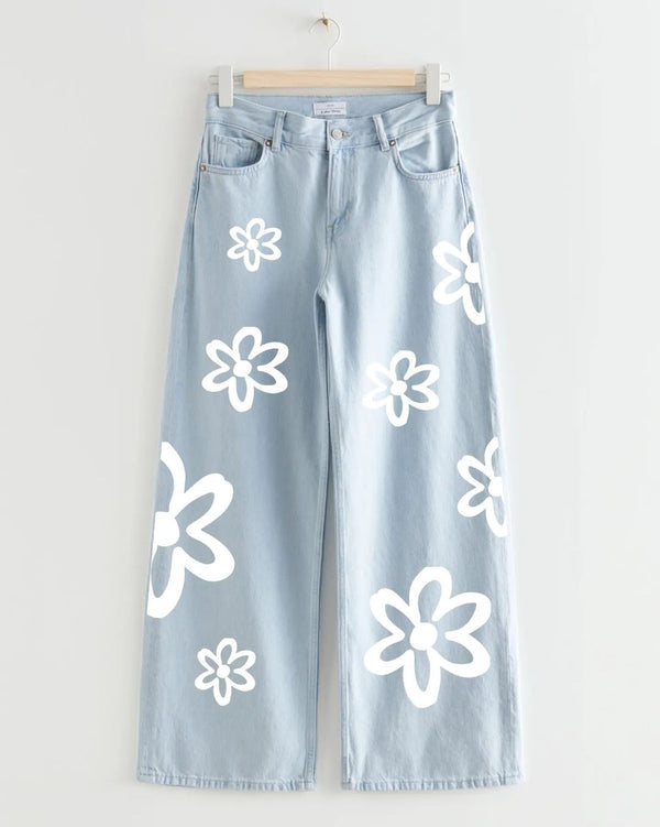 Light Blue Flowers Printed wide legs