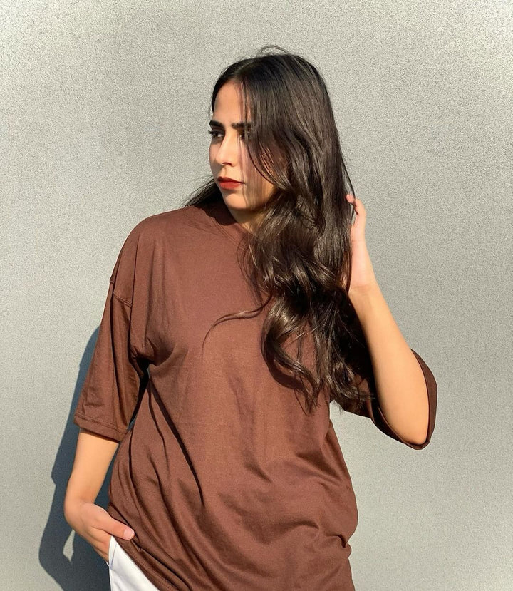 Brown oversized plus dropped shoulder T-shirt.pk