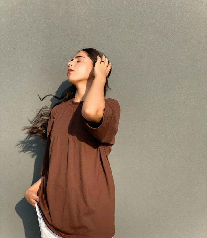 Brown oversized plus dropped shoulder T-shirt.pk