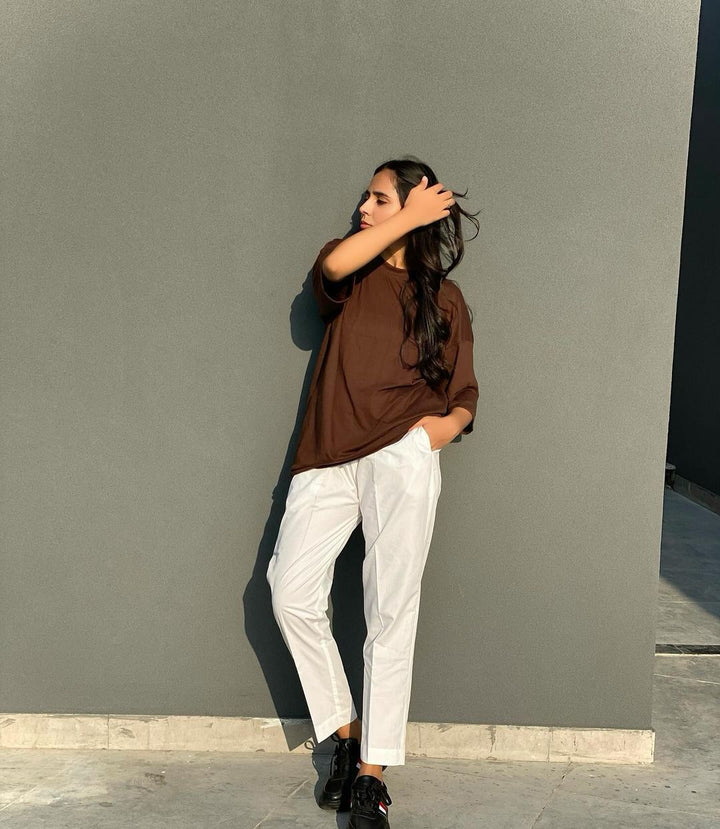 Brown oversized plus dropped shoulder T-shirt.pk