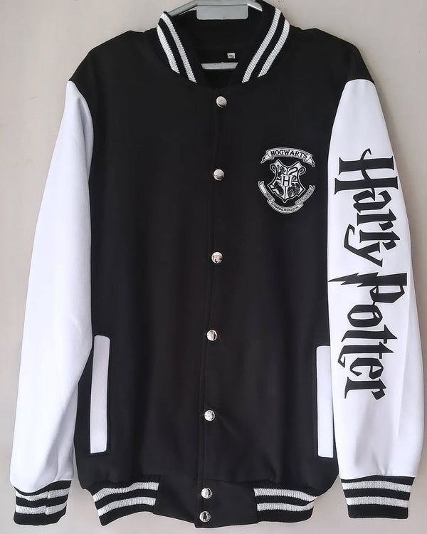 Harry Potter | Letter Print Contrast Drop Shoulder Baseball Jacket