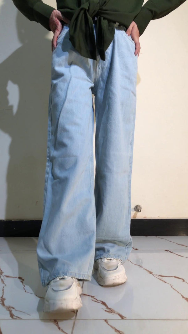 Light Blue Relaxed Fit Wide-Leg Jeans | T-SHIRT.PK