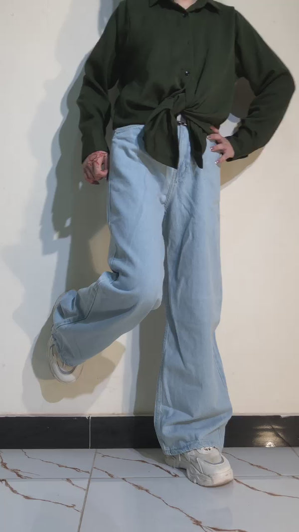 Light blue Plain Wide leg Jean's