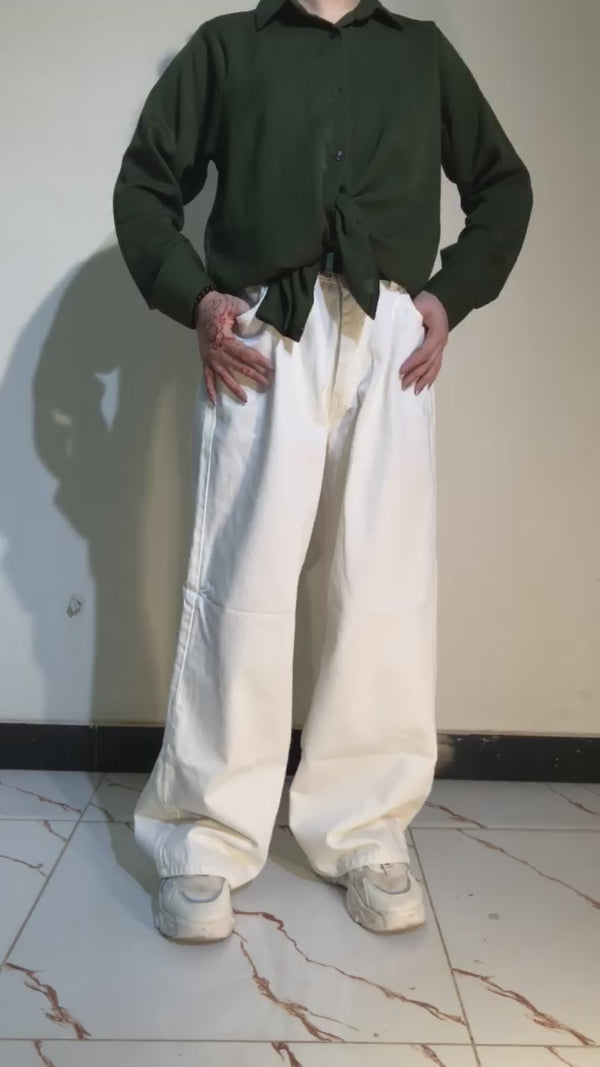White Plain Wide leg Jean's