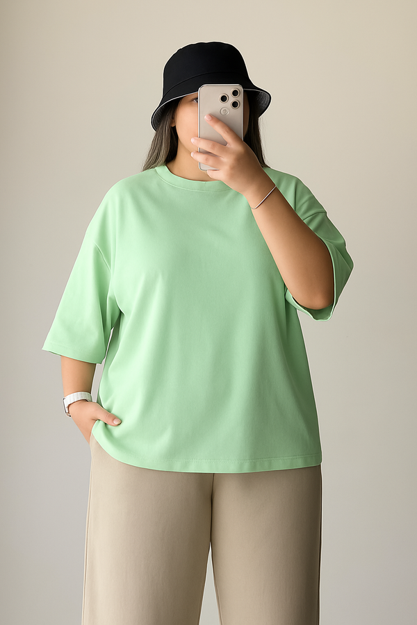Pista Green Plain Dropped Shoulder