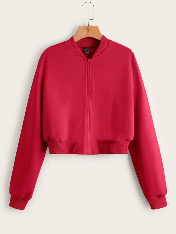 Red Cropped Zipper Sweatshirt