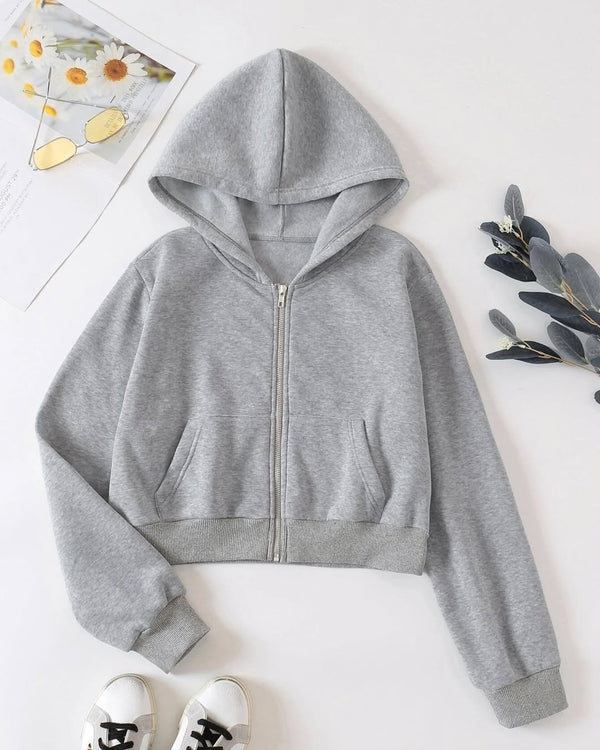 Gray cropped zipper hoodie