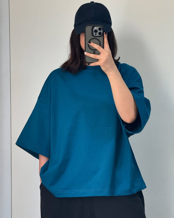 Petroleum Blue Plain Dropped Shoulder T-shirt