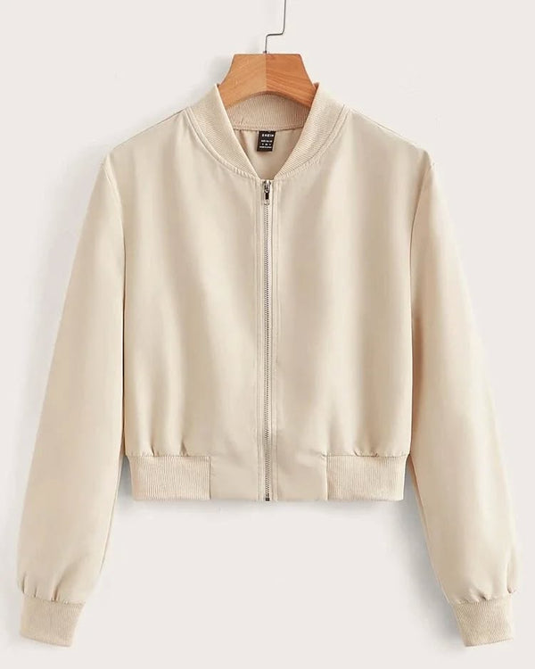 Beige/skin Cropped Zipper Sweatshirt