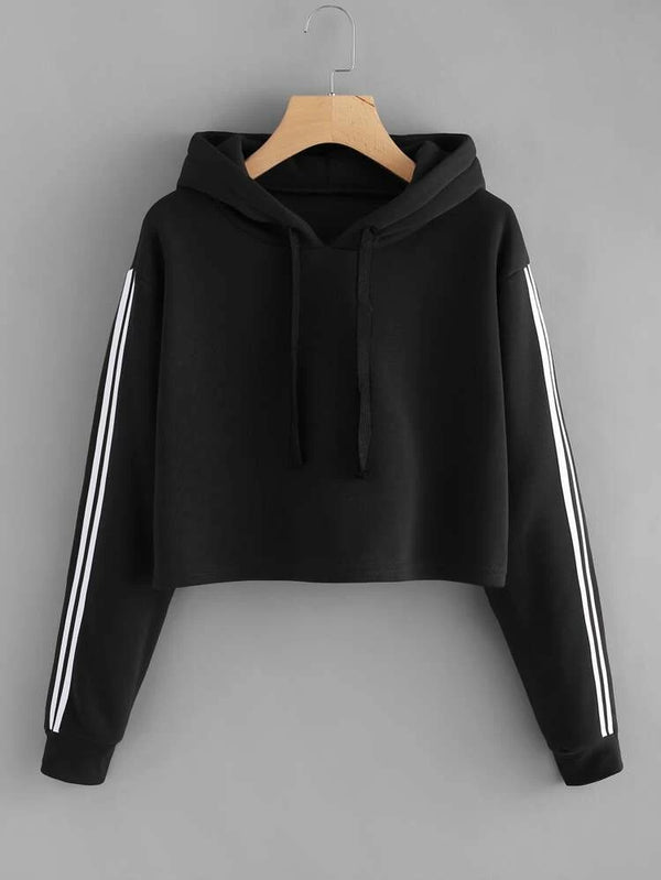 Sleeves Stripes Cropped Hoodie T-shirt.pk